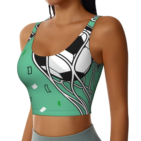 Picia BALL INSIDE THE NET GOAL Sports Bra for Women,Padded Strappy Sports Bras Medium Support Yoga Bra with Removable Cups,Running Yoga Bra-Small