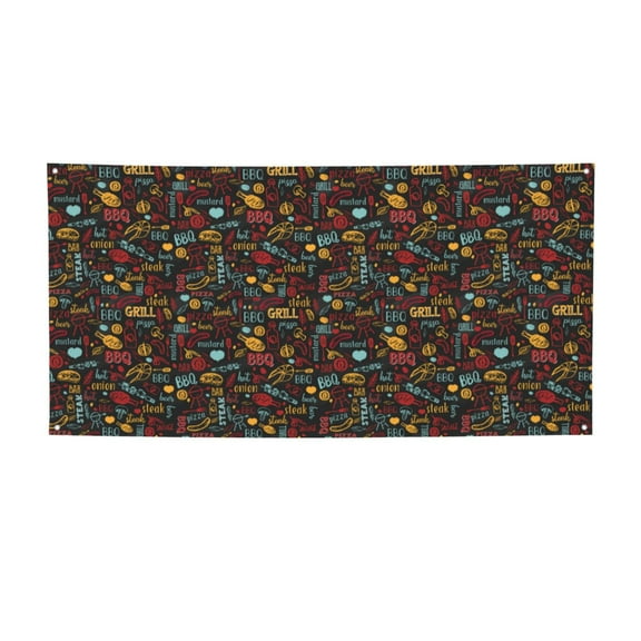 Picia BBQ Barbecue Grill Pattern Party Banner, Festive Decoration, Holiday Banner, Celebration Decor, Event Banner, Reusable Party Banner-Medium