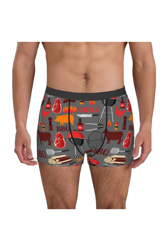 BBQ Icons Pattern Men’s Boxer Briefs – Soft & Breathable Underwear, Stretchy & Comfortable Fit, Supportive Pouch Design, Moisture-Wicking-XX-Large