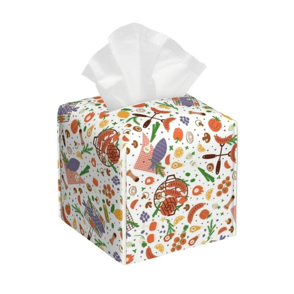 Picia BBQ Party1 Pattern Tissue Box Cover,PVC Leather Square Holder,Tissue Box Holder with Magnetic Bottom,Facial Paper Organizer Dispenser-5.2"X5.2"X5.2"