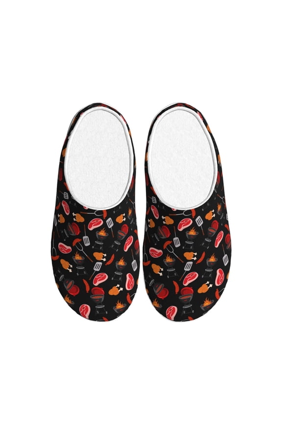 BBQ for Women's Lamb-hug Comfy Fleece House Slippers Memory Foam, Slip-on House Shoes Indoor Outdoor-39/40