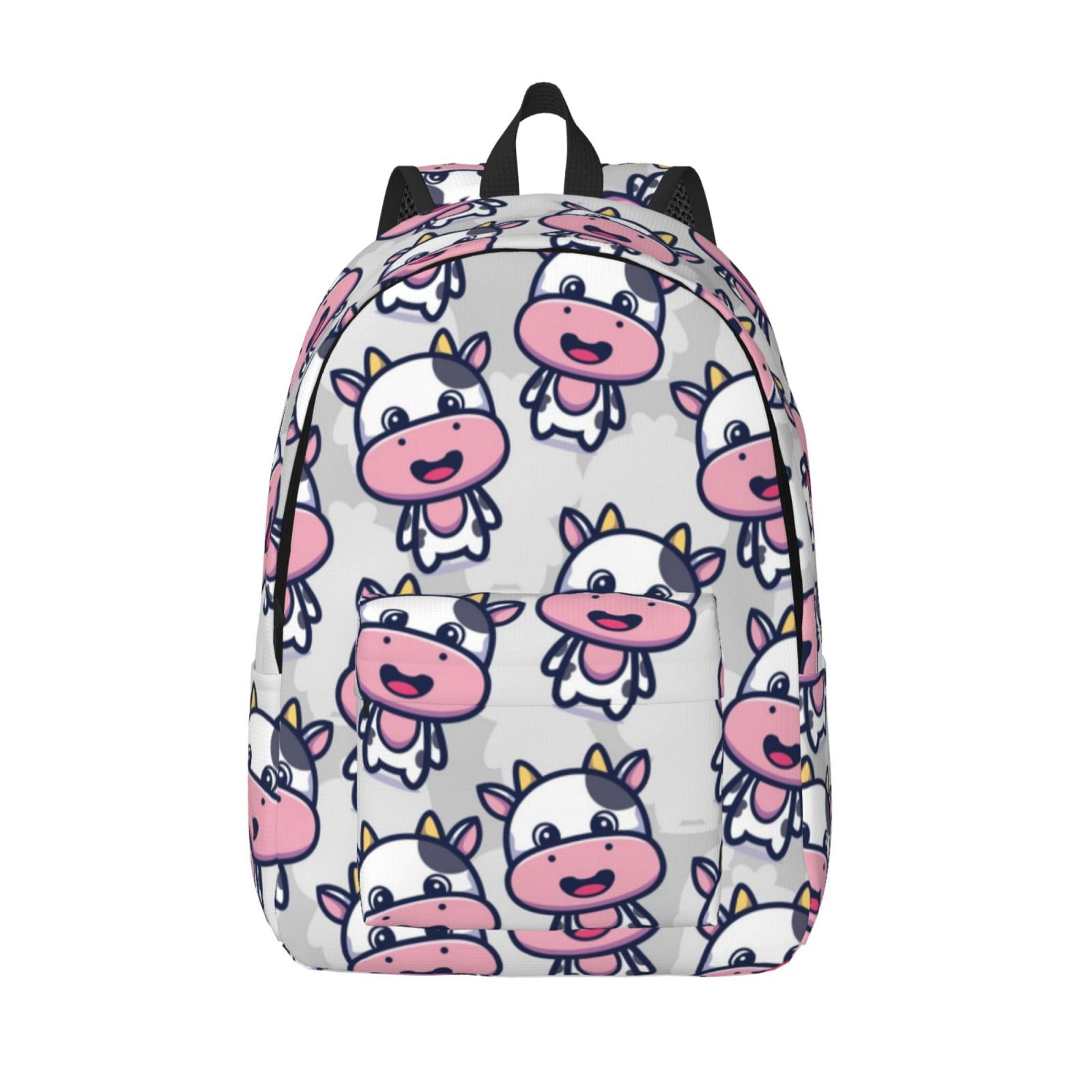 Picia Baby Cow Printed Canvas Daypack - Stylish and Durable Vintage Compact Backpack - Class, Work, Travel, or Laptop Bookbag,Organized Compartments-Small