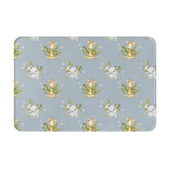 Picia Baby Elephant Giraffe Pattern Flannel Doormat 16x24 Inch Non-Slip Indoor Mat, Absorbent & Quick-Dry Rug for Entryway, Bathroom, Kitchen, and Bedroom, Machine Washable