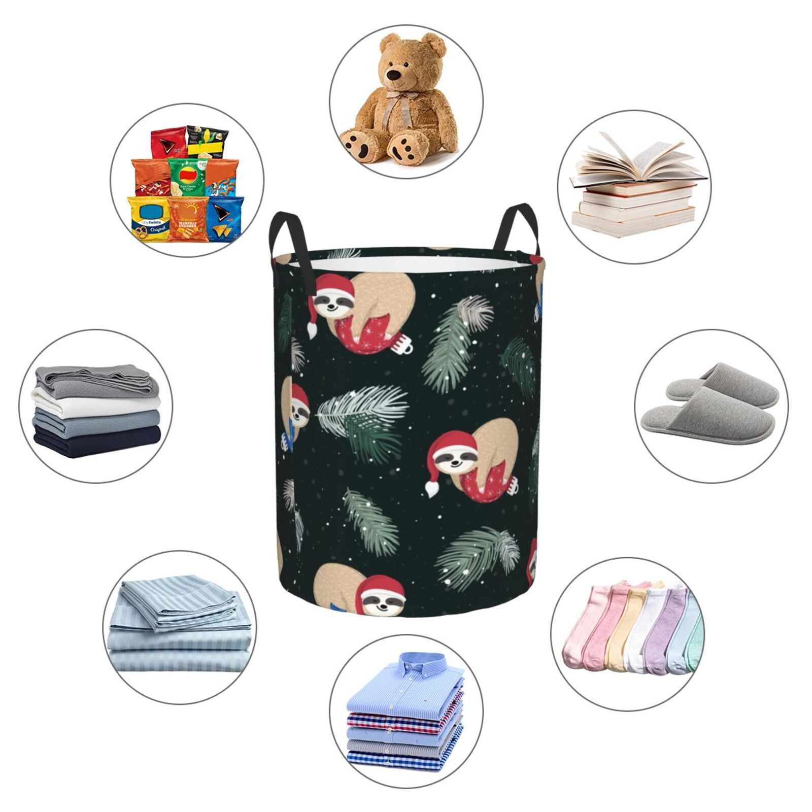 Picia Baby Sloths Sleeping Large Laundry Basket, Waterproof, Freestanding Laundry Hamper, Collapsible Tall Clothes Hamper with Extended Handles-Medium