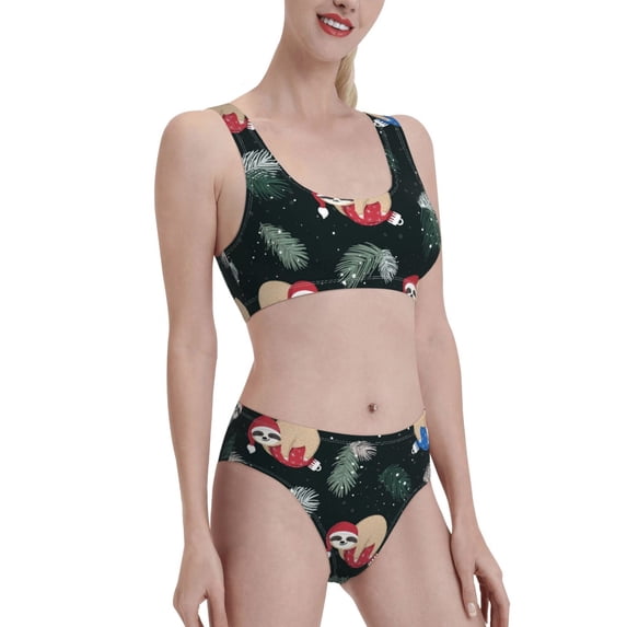 Picia Baby Sloths Sleeping Women's High Waisted Bikini Scoop Neck Swimsuit Two Pieces Bathing Suit-Large