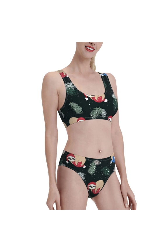 Baby Sloths Sleeping Women's High Waisted Bikini Scoop Neck Swimsuit Two Pieces Bathing Suit-