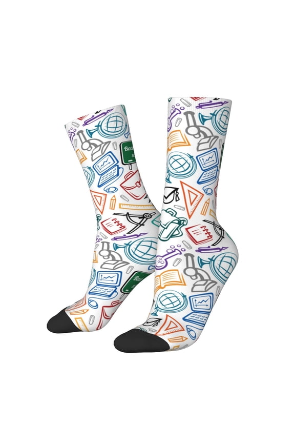 Back To School Print Athletic Socks for Men & Women – Cushioned Moisture-Wicking Crew Socks for Sports, Running, and Training, Soft & Breathable Size 5-11