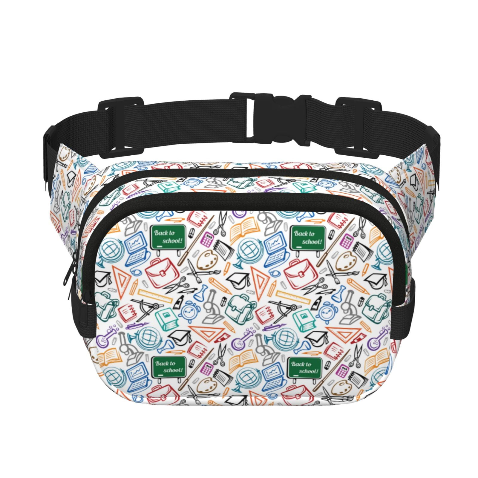 Picia Back To School Print Square Double-Layer Waist Bag Mini Adjustable Waist Belt Bag Exercise Running Travel Hiking