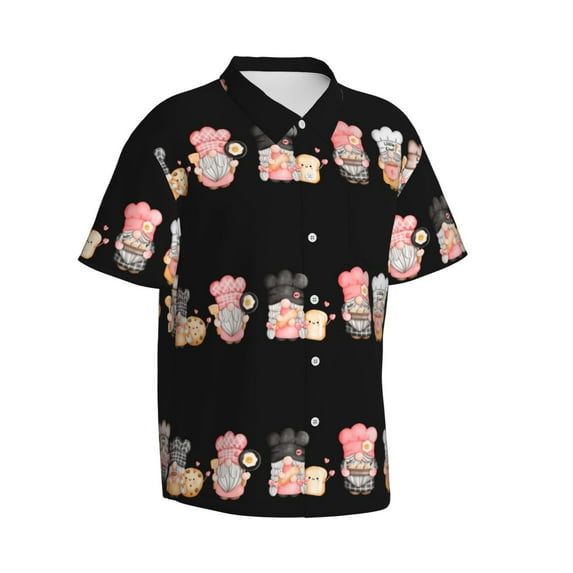 Picia Baker Gnome Gentle Cotton Regular Fit Short Sleeve Casual Hawaiian Shirt for Men-Large