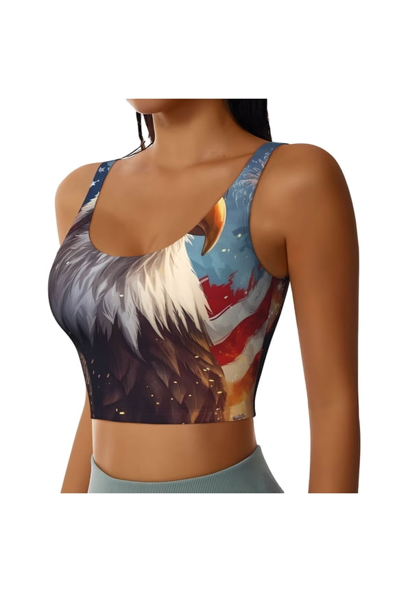 Bald Eagle Pilot Sports Bra for Women,Padded Strappy Sports Bras Medium Support Yoga Bra with Removable Cups,Running Yoga Bra-Small