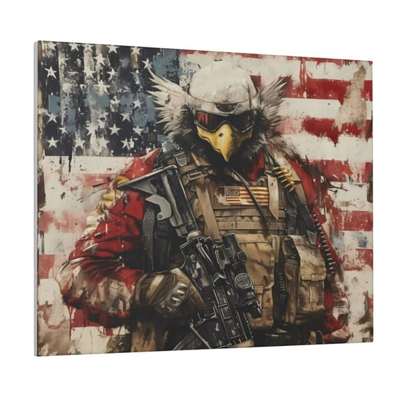 Picia Bald Eagle Soldier Pattern Decorative Picture – Unique Wall Art, Modern Canvas Print for Trendy Interiors (Horizontal)