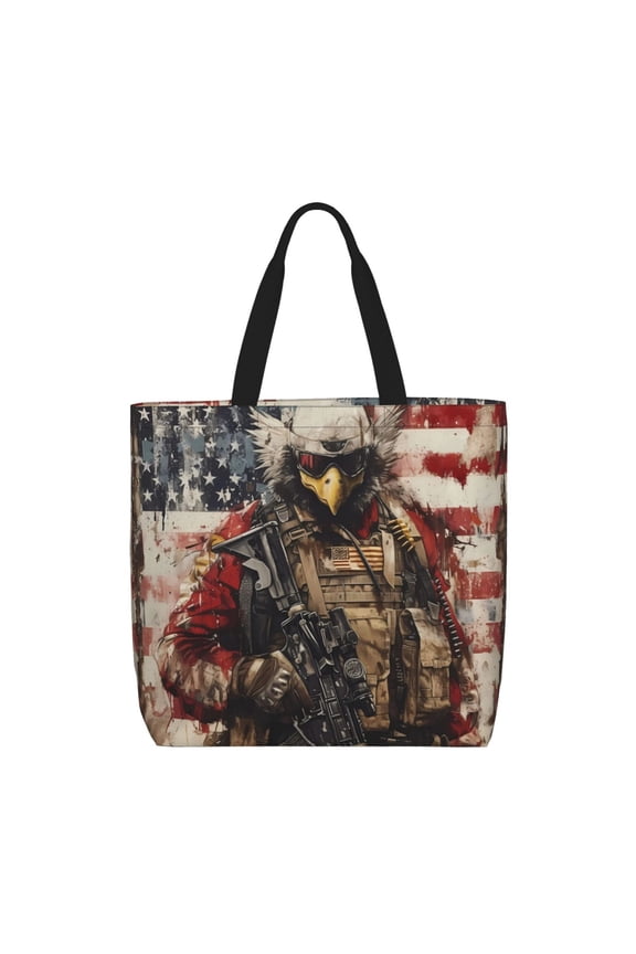 Bald Eagle Soldier for Tote Bag for Women with Zipper, Gym Tote with Compartments, Laptop Work Tote Nurse Dance Yoga Bag for Sport, Travel