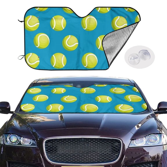 Picia Ball Tennis Curved Windshield Sunshade Accordion Folding Style Auto Shade for Car Truck SUV Van Blocks UV Ray Sun Visor Protector -Small