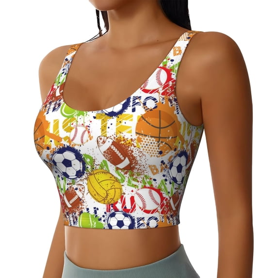 Picia Balls Sports Bra for Women,Padded Strappy Sports Bras Medium Support Yoga Bra with Removable Cups,Running Yoga Bra-Small