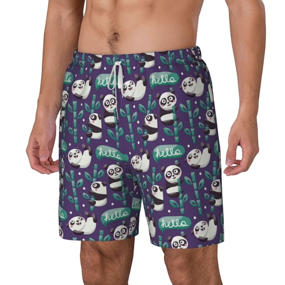 Picia Bamboo Panda pattern Mens Swim Trunks with Compression Liner Stretch Beach Shorts Quick Dry with Zipper Pockets No-Chafing Board Shorts-Medium