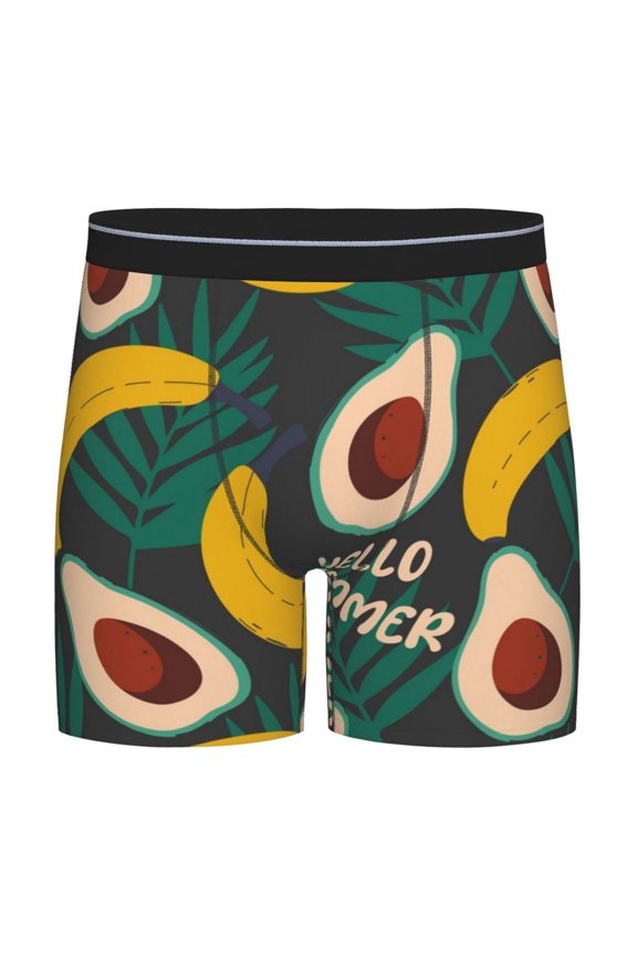 Banana And Avocado Pattern Men's Athletic Long Leg Briefs , Performance Stretch Underwear,Moisture-Wicking