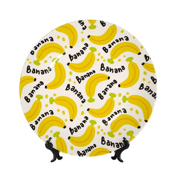 Picia Banana Fruit Pattern Bone China Decorative Plate – Wall Decor with Stand and Adhesive, Elegant Ornament for Living Room, Office, or Entryway-7in
