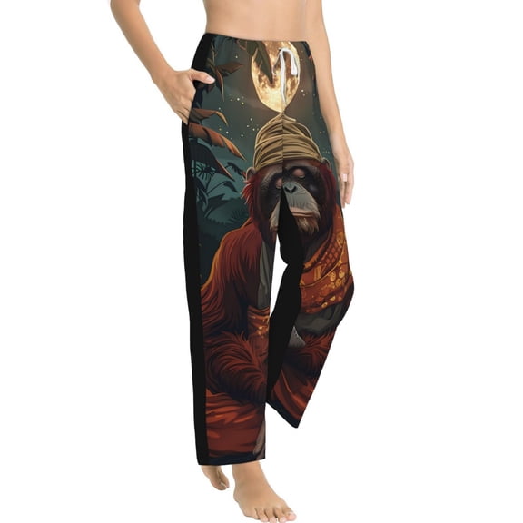 Picia Banana Leaf Meditating Gorilla Womens Soft Woven Cotton Elastic Waistband Sleep Pajama Pant Lounge Sleep Pant With Pockets And Drawstring-Medium