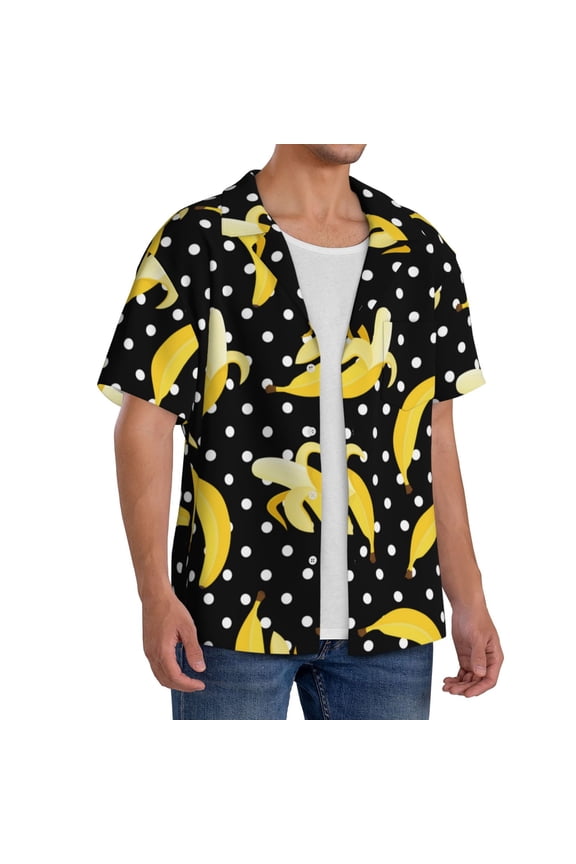 Banana Men's Linen Shirts Short Sleeve Cuban Beach Shirts Casual Shirts Button Down Shirt for Men Beach Summer Wedding Shirt-Large