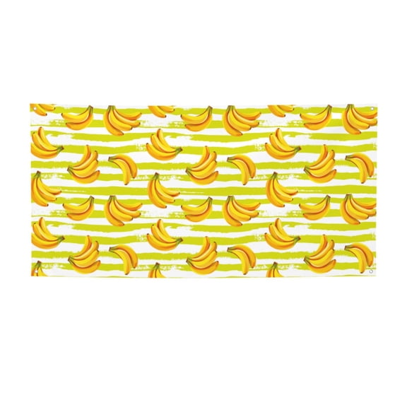 Picia Bananas On A Striped Pattern Party Banner, Festive Decoration, Holiday Banner, Celebration Decor, Event Banner, Reusable Party Banner-Small