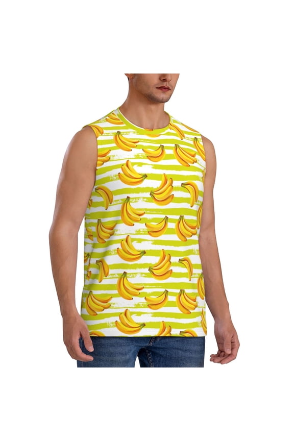Bananas On A Striped mens Cotton Tank Undershirts , Moisture-wicking Ribbed Tanks, Lightweight Cotton Tank Undershirts-Medium