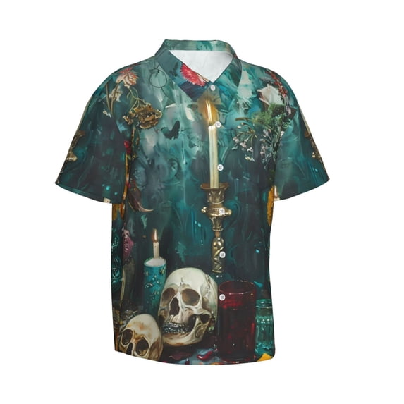 Picia Baroque Floral Still Life Gentle Cotton Regular Fit Short Sleeve Casual Hawaiian Shirt for Men-3X-Large