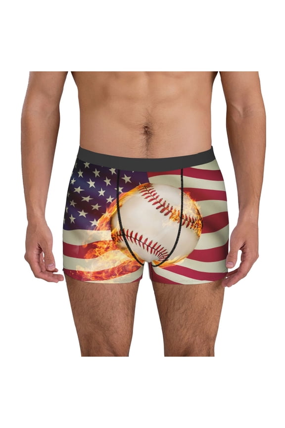Baseball Ball With Flag Pattern Men’s Boxer Briefs – Soft & Breathable Underwear, Stretchy & Comfortable Fit, Supportive Pouch Design, Moisture-Wicking-Large