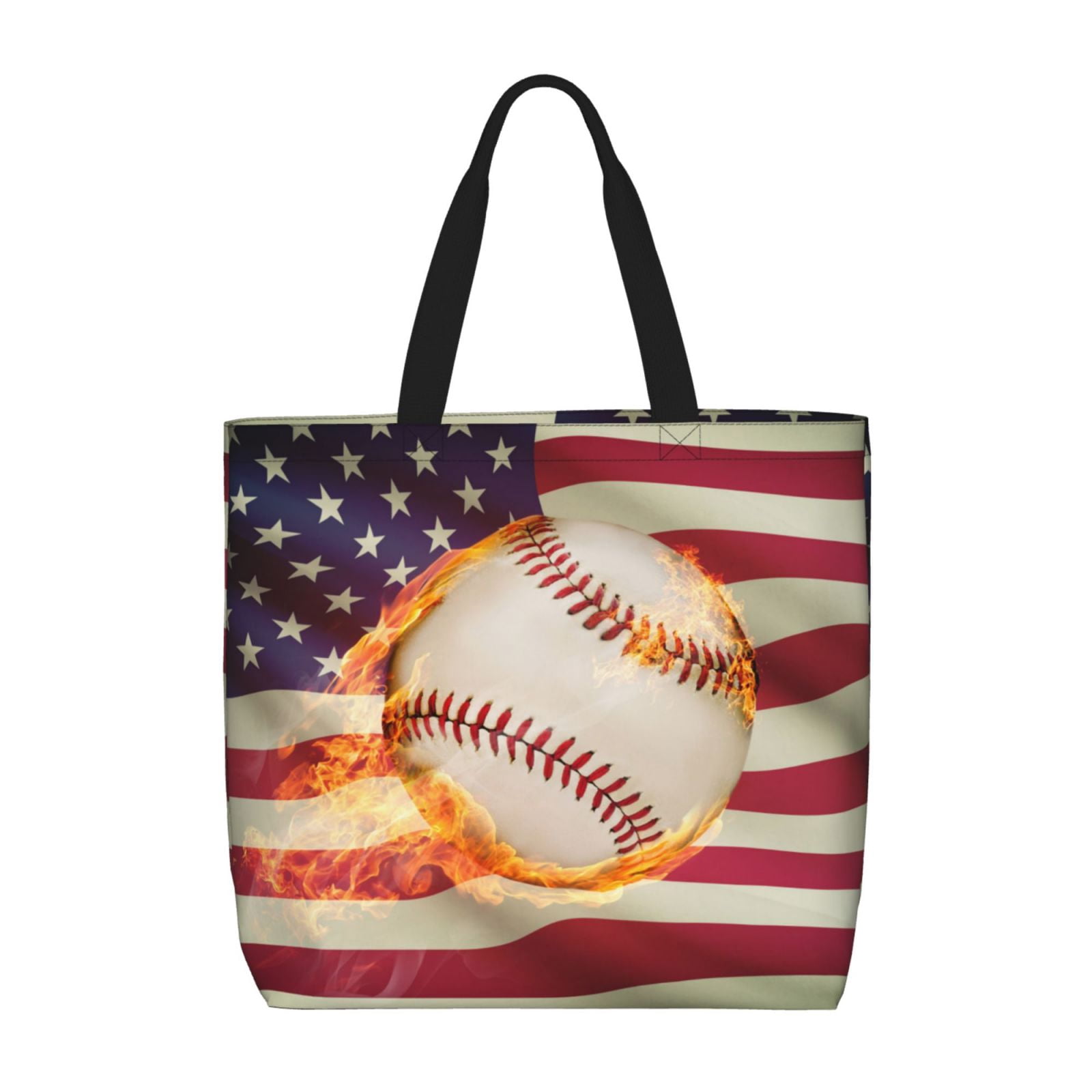 Picia Baseball Ball With Flag for Tote Bag for Women with Zipper, Gym Tote with Compartments, Laptop Work Tote Nurse Dance Yoga Bag for Sport, Travel