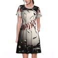 thumbnail image 1 of Picia Baseball Breaking Glass Pattern Women's Short Sleeve Summer Dress Pleated Loose Swing Knee Length Short Sleeve Swing Dresses, 1 of 6
