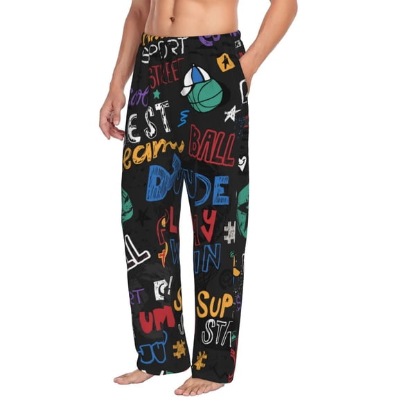 Picia Basketball Mens Soft Woven Cotton Elastic Waistband Sleep Pajama Pant Lounge Sleep Pant With Pockets And Drawstring-Medium