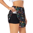thumbnail image 1 of Picia Basketball Pattern Women's 2 in 1 Athletic Running Shorts High Waisted Workout Casual Gym Sweat Shorts with Comfy Liner Zipper Pockets-, 1 of 9
