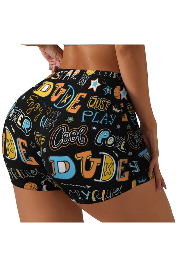 Basketball Printed Workout Shorts for Women Seamless Scrunch Butt Lifting High Waisted Yoga Gym Booty Running Moisture-wicking Short Pants-Large