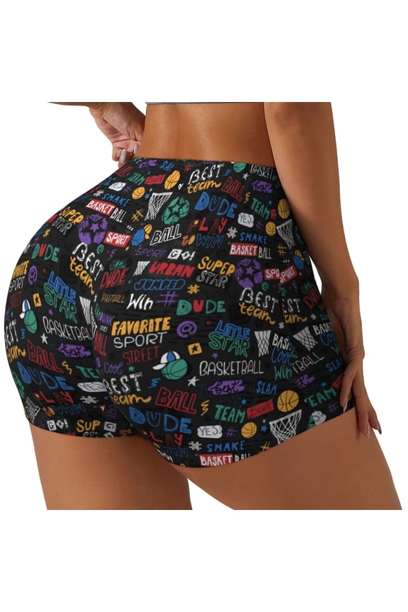 Basketball Printed Workout Shorts for Women Seamless Scrunch Butt Lifting High Waisted Yoga Gym Booty Running Moisture-wicking Short Pants-XX-Large