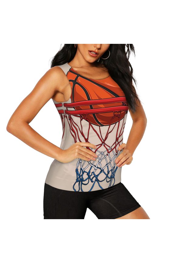 Basketball Shot Pattern Women's Workout Tank Top,Breathable Activewear,Slim Fit Athletic Top,Versatile Workout Moisture-wicking top-X-Large