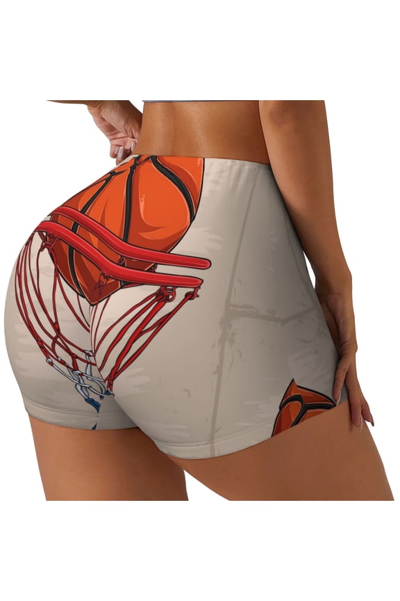 Basketball Shot Printed Workout Shorts for Women Seamless Scrunch Butt Lifting High Waisted Yoga Gym Booty Running Moisture-wicking Short Pants-Large