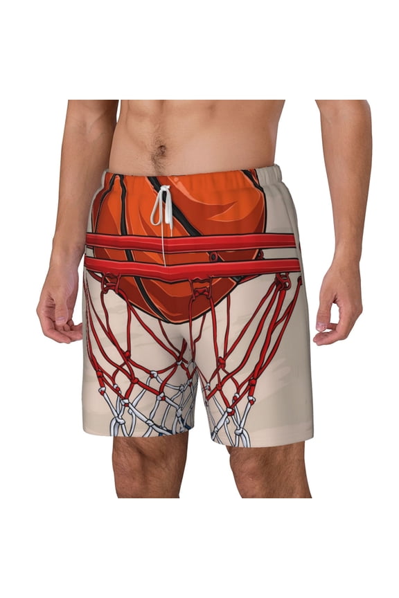 Basketball Shot pattern Mens Swim Trunks with Compression Liner Stretch Beach Shorts Quick Dry with Zipper Pockets No-Chafing Board Shorts-Large