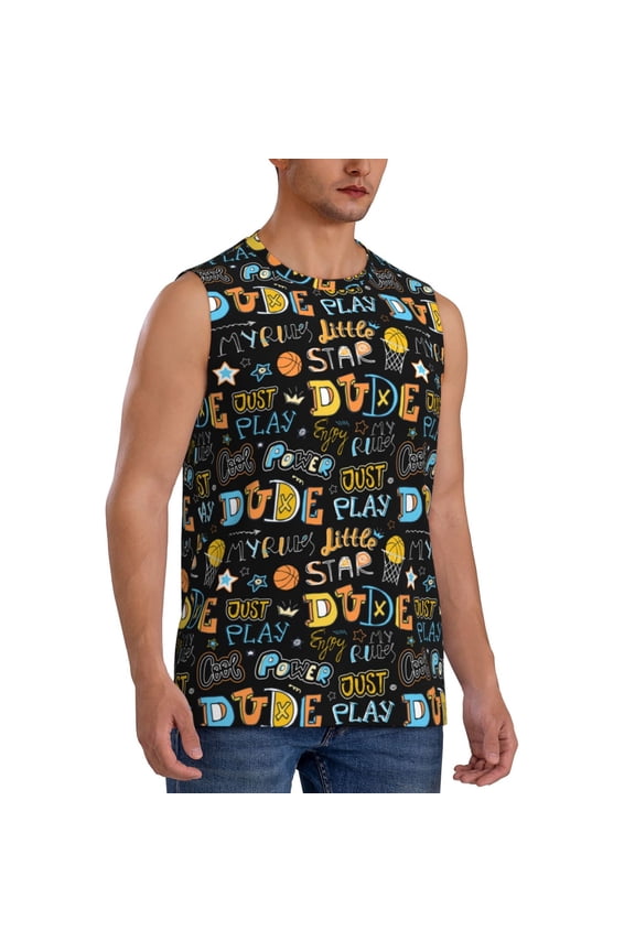 Basketball mens Cotton Tank Undershirts , Moisture-wicking Ribbed Tanks, Lightweight Cotton Tank Undershirts-Large