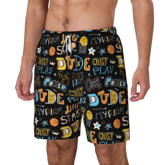 Picia Basketball pattern Mens Swim Trunks with Compression Liner Stretch Beach Shorts Quick Dry with Zipper Pockets No-Chafing Board Shorts-XX-Large