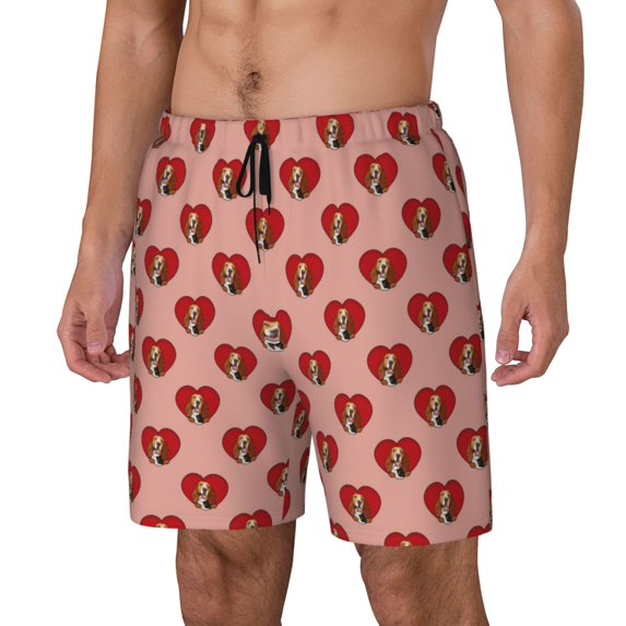 Picia Basset hound dog with paw Pattern Mens Swim Trunks with Compression Liner Stretch Beach Shorts Quick Dry with Zipper Pockets No-Chafing Board Shorts-Medium