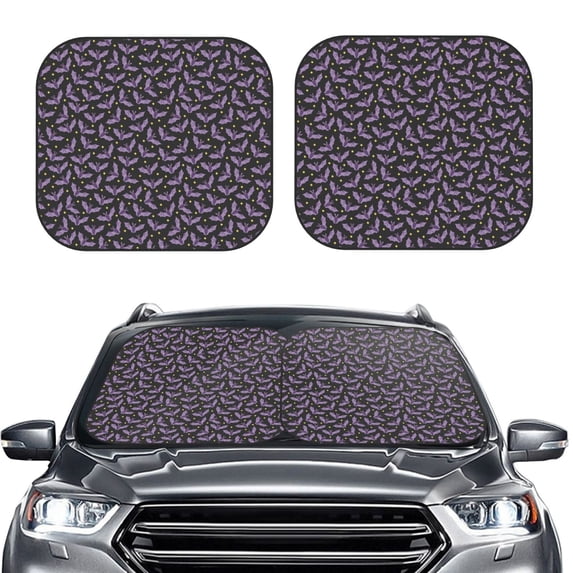 Picia Bat Purple 2 Piece Car Windshield Sun Shade Foldable | Foldable Sun Shield for Front Window Blocks UV Rays and Keeps Your Vehicle Cool-Medium