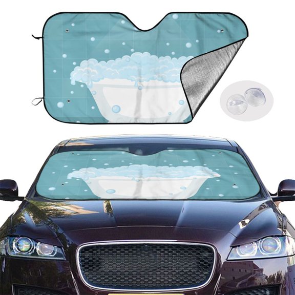 Picia Bathtub with Soap Bubbles Curved Windshield Sunshade Accordion Folding Style Auto Shade for Car Truck SUV Van Blocks UV Ray Sun Visor Protector -Small