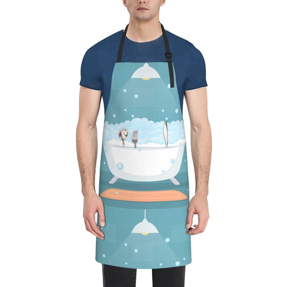 Picia Bathtub with Soap Bubbles Waterproof Apron for Unisex Adult - Adjustable Bib Apron with Pockets, Ideal for Cooking, Gardening, Painting, and Household Chores