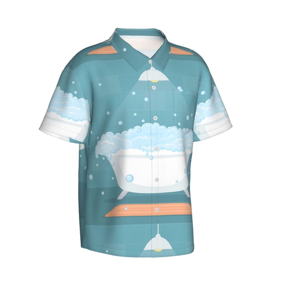 Picia Bathtub with Soap Bubbles Gentle Cotton Regular Fit Short Sleeve Casual Hawaiian Shirt for Men-X-Large