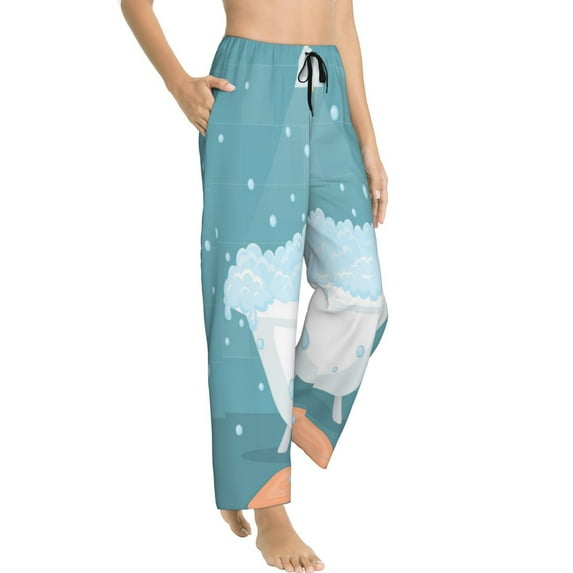 Picia Bathtub with Soap Bubbles Womens Soft Woven Cotton Elastic Waistband Sleep Pajama Pant Lounge Sleep Pant With Pockets And Drawstring-Small