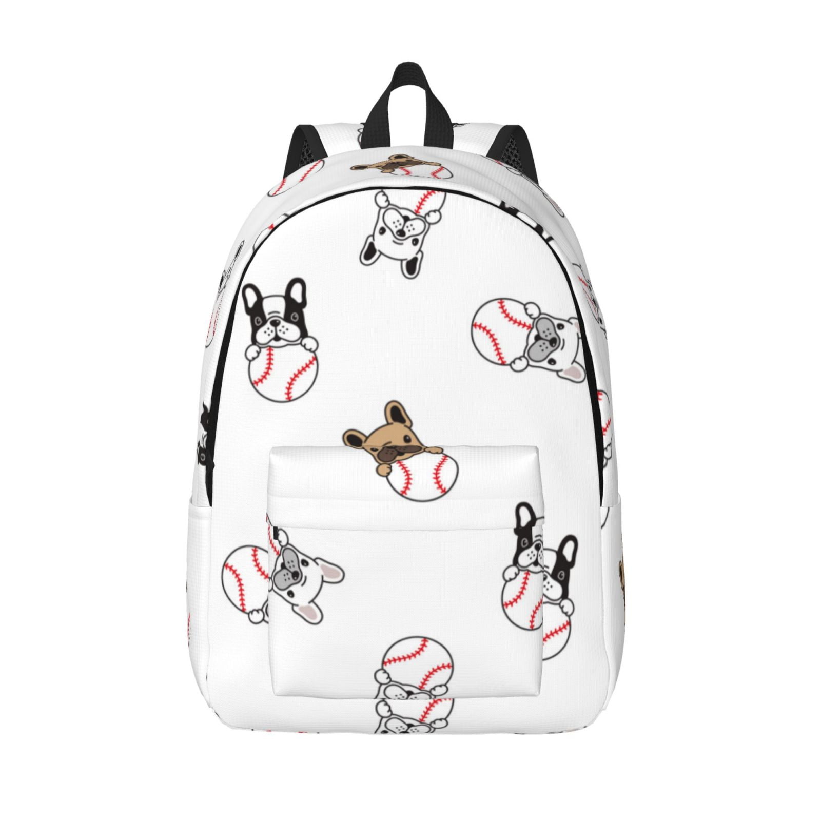 Picia Bbaseball Dog Printed Canvas Daypack - Stylish and Durable Vintage Compact Backpack - Class, Work, Travel, or Laptop Bookbag,Organized Compartments-Small
