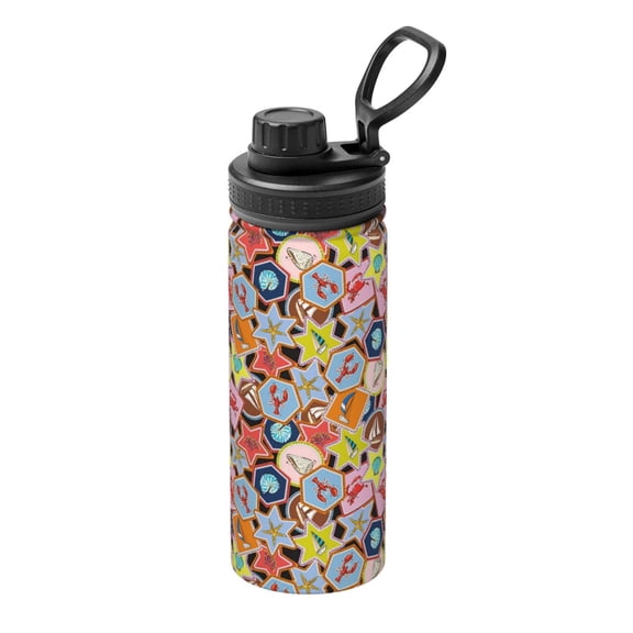 Picia Beach Life Pattern Water Bottle 18 oz Stainless Steel Insulated Bottles With Handle Leak Proof Gym Sport Water Jug BPA-free insulated kettle For Men Women Adults