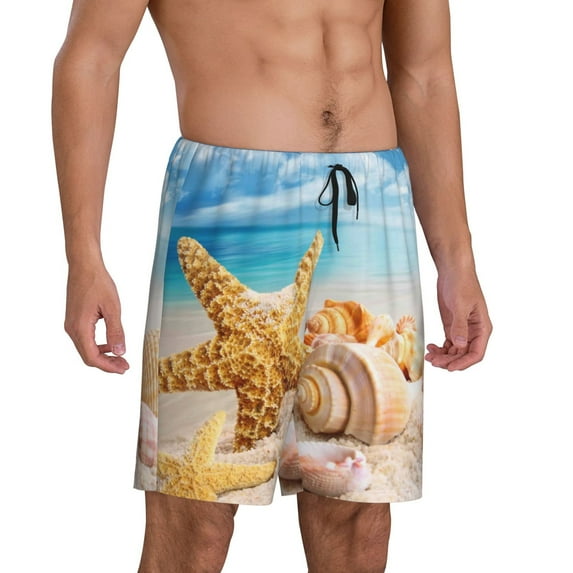 Picia Beach Starfish Shell Pajama Shorts for Men, Men's Pajama Bottoms, Sleepwear,Short Pajama Pants-Large
