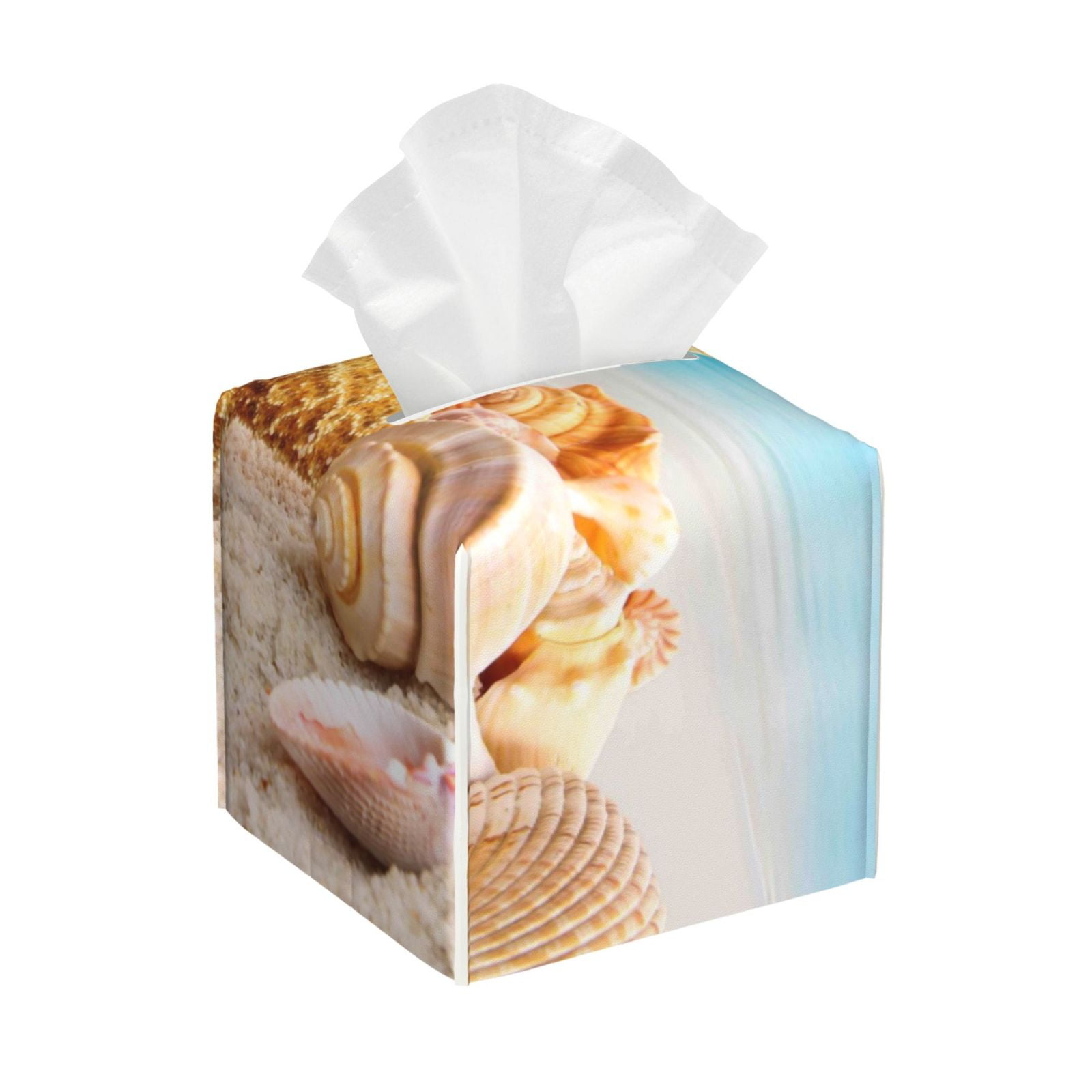 Picia Beach Starfish Shell Pattern Tissue Box Cover,PVC Leather Square ...