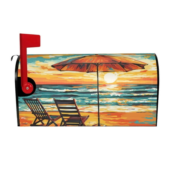 Picia Beach Umbrella Sunset Magnetic Mailbox Cover Standard Size-21x18 in