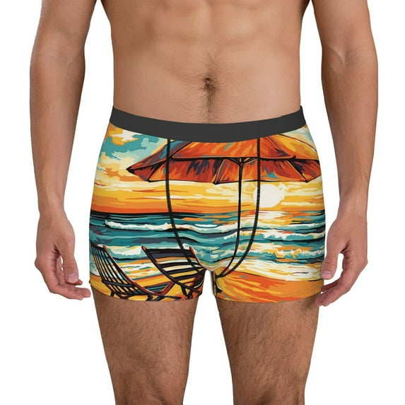 Picia Beach Umbrella Sunset Pattern Men’s Boxer Briefs – Soft & Breathable Underwear, Stretchy & Comfortable Fit, Supportive Pouch Design, Moisture-Wicking-Small